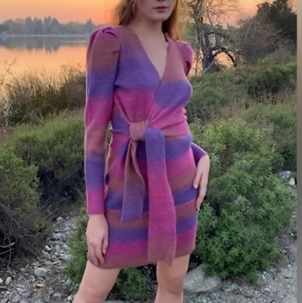 Adelyn Rae Purple and Pink Long Sleeve Dress